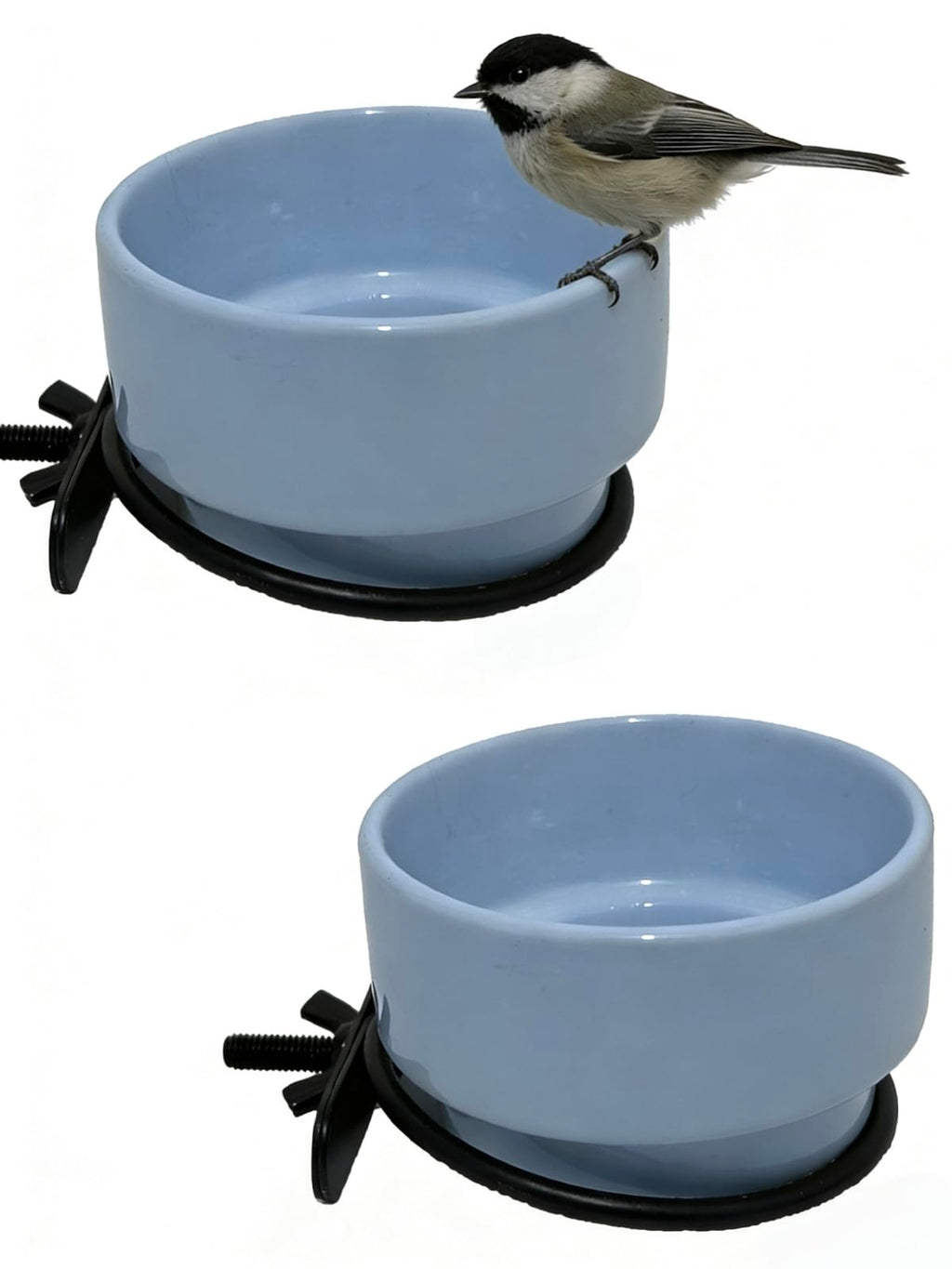 2PCS Ceramic Bird Cage Food Bowls Hanging Parrot Water Bowl Parakeet Feeding Dish Cups Lovebirds Cage Feeder for Budgie Finches Macaw Cockatiels (Yellow)