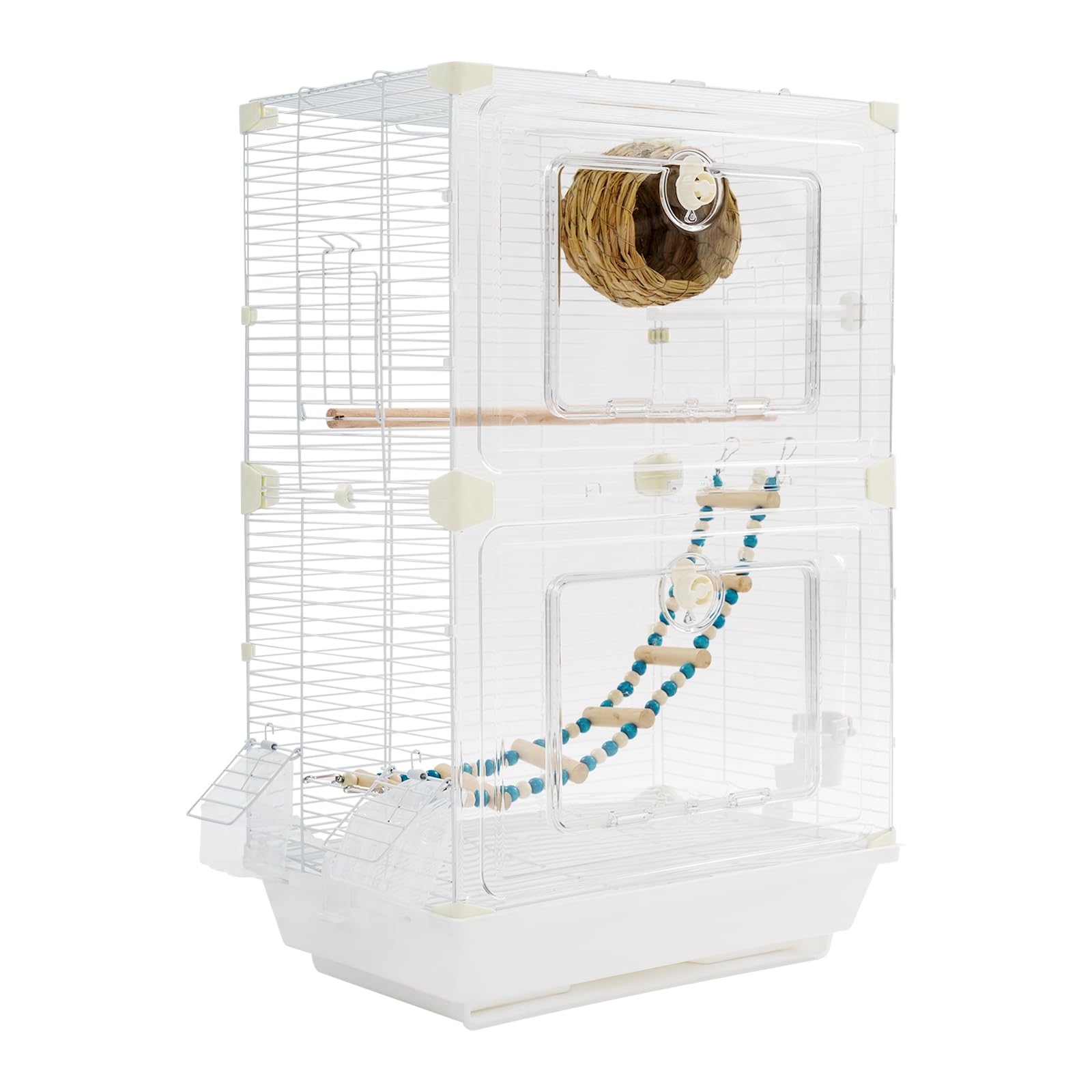 Two-Tier Bird Cage, 30 Inch Pigeons Parrot Birdcage with Safe Rotary Door Lock, White Parakeet Cage for Small to Medium Birds, Easy Access Double Doors. (A)