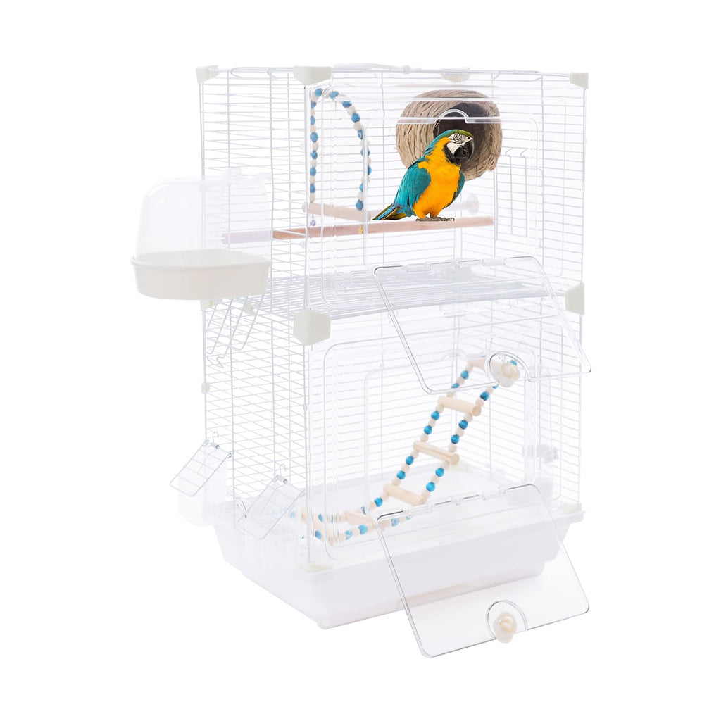 Two-Tier Bird Cage, 30 Inch Pigeons Parrot Birdcage with Safe Rotary Door Lock, White Parakeet Cage for Small to Medium Birds, Easy Access Double Doors. (A)
