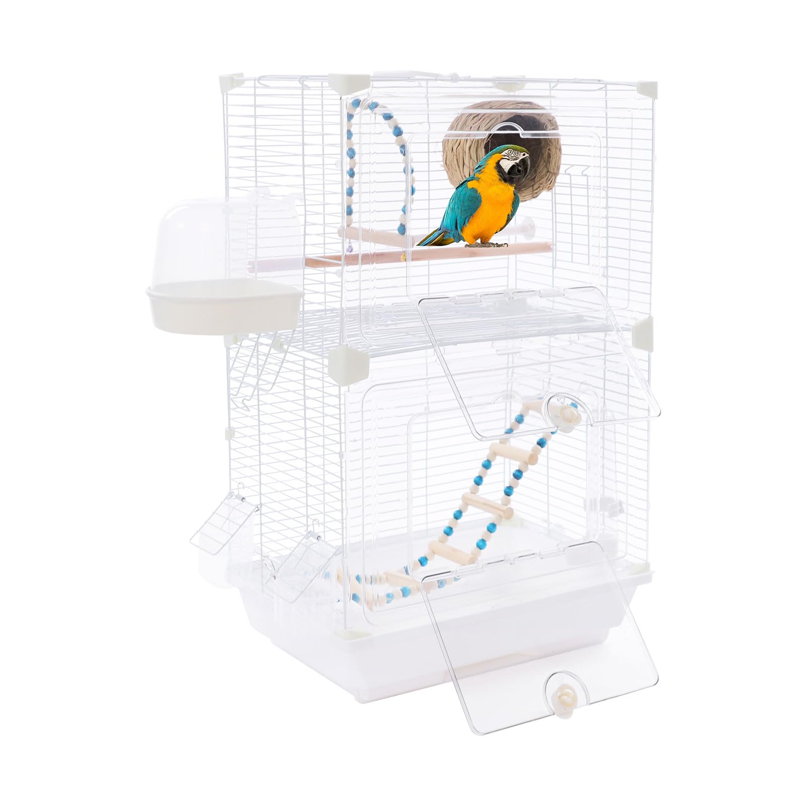 Two-Tier Bird Cage, 30 Inch Pigeons Parrot Birdcage with Safe Rotary Door Lock, White Parakeet Cage for Small to Medium Birds, Easy Access Double Doors. (A)