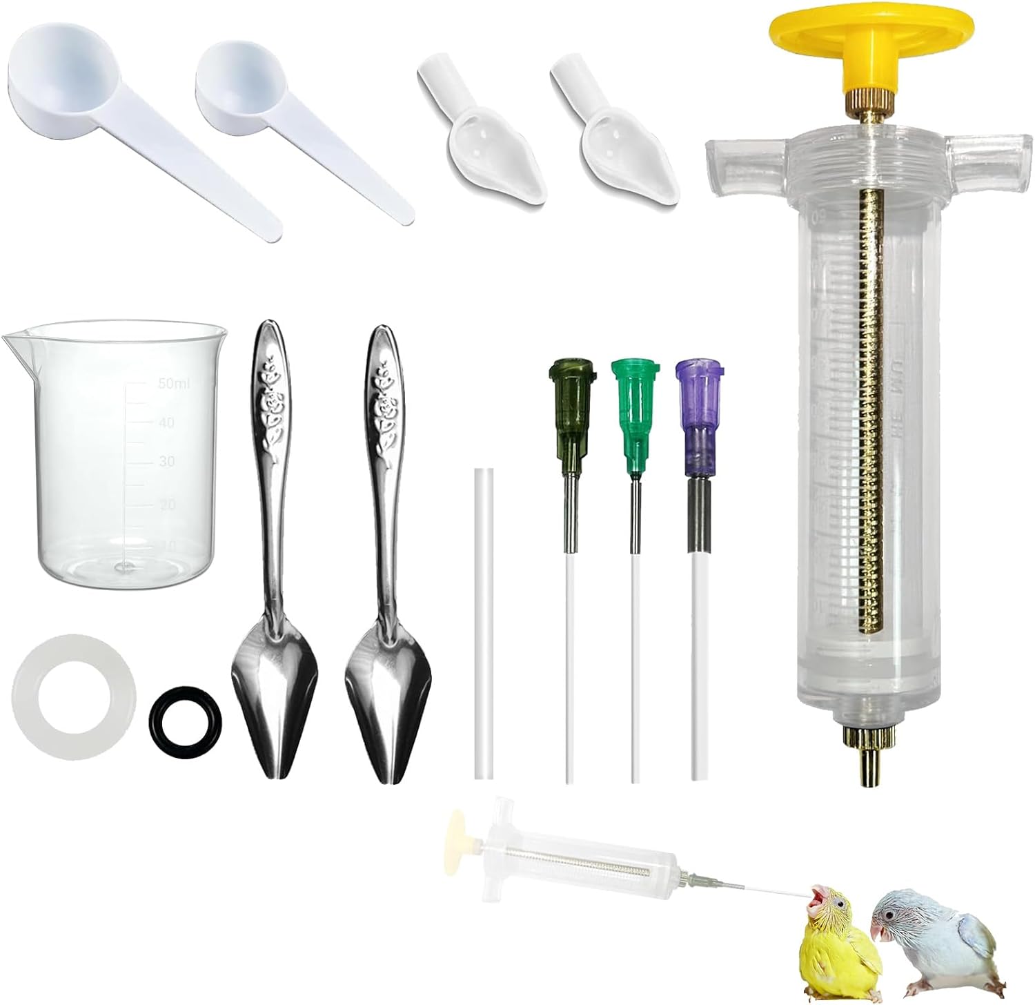 Baby Bird Feeding Syringe Set, 12-Piece Small Pet Parrot Feeder Hand Feeding Tubes Kit, Parrot Feeder Tubes Measuring Tools, for Baby Birds Small Pet