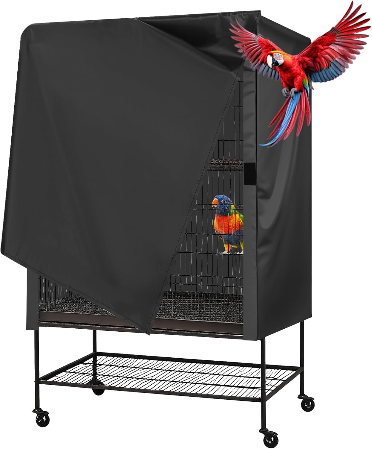 Bird Universal Pet Cage Cover, Pets Product Universal Birdcage Cover, Water-Proof Good Night Black-Out Birdcage Covers, for Parrot Parakeet Small Animal Sleeping, Black, 33L x 23W x 41H inches