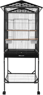 Extra Large Bird Cage, 54Inch Wrought Iron Bird Cage 360° Full Hollow Design with Universal Wheels for Parakeets Canaries Cockatiels Lovebirds 18.11×18.11×49.21 Inch (Black)