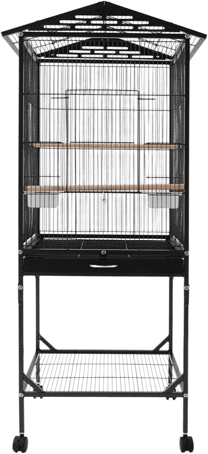 Extra Large Bird Cage, 54Inch Wrought Iron Bird Cage 360° Full Hollow Design with Universal Wheels for Parakeets Canaries Cockatiels Lovebirds 18.11×18.11×49.21 Inch (Black)