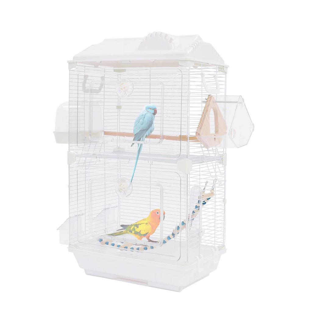 Two-Tier Bird Cage, 30 Inch Pigeons Parrot Birdcage with Safe Rotary Door Lock, White Parakeet Cage for Small to Medium Birds, Easy Access Double Doors. (A)