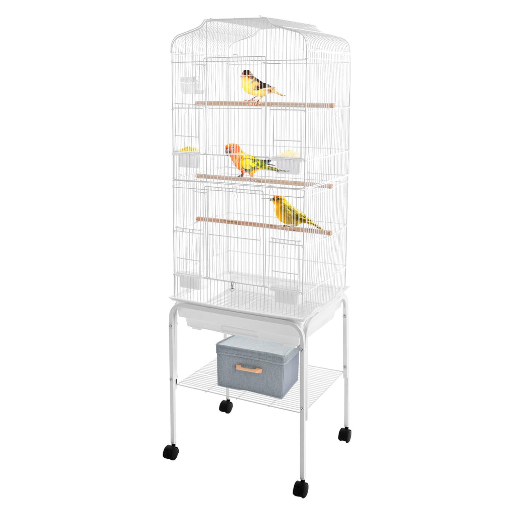 Extra Large Bird Cage, 54Inch Wrought Iron Bird Cage 360° Full Hollow Design with Universal Wheels for Parakeets Canaries Cockatiels Lovebirds 18.11×18.11×49.21 Inch (Black)