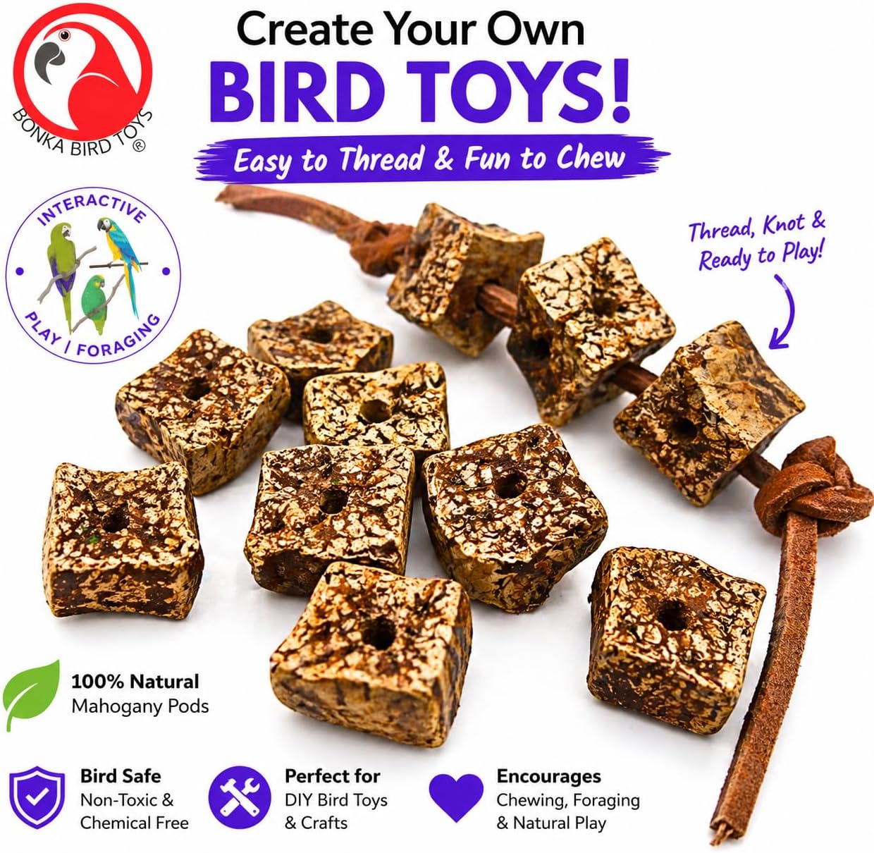 Bonka Bird Toys 3893 Pk24 Mahogany Sliced Pods Foot Talon Craft Part Bird Toys Parakeet Cockatiel Conure