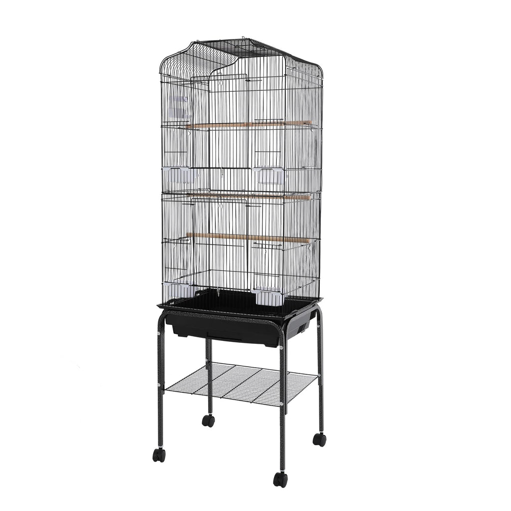 Extra Large Bird Cage, 54Inch Wrought Iron Bird Cage 360° Full Hollow Design with Universal Wheels for Parakeets Canaries Cockatiels Lovebirds 18.11×18.11×49.21 Inch (Black)