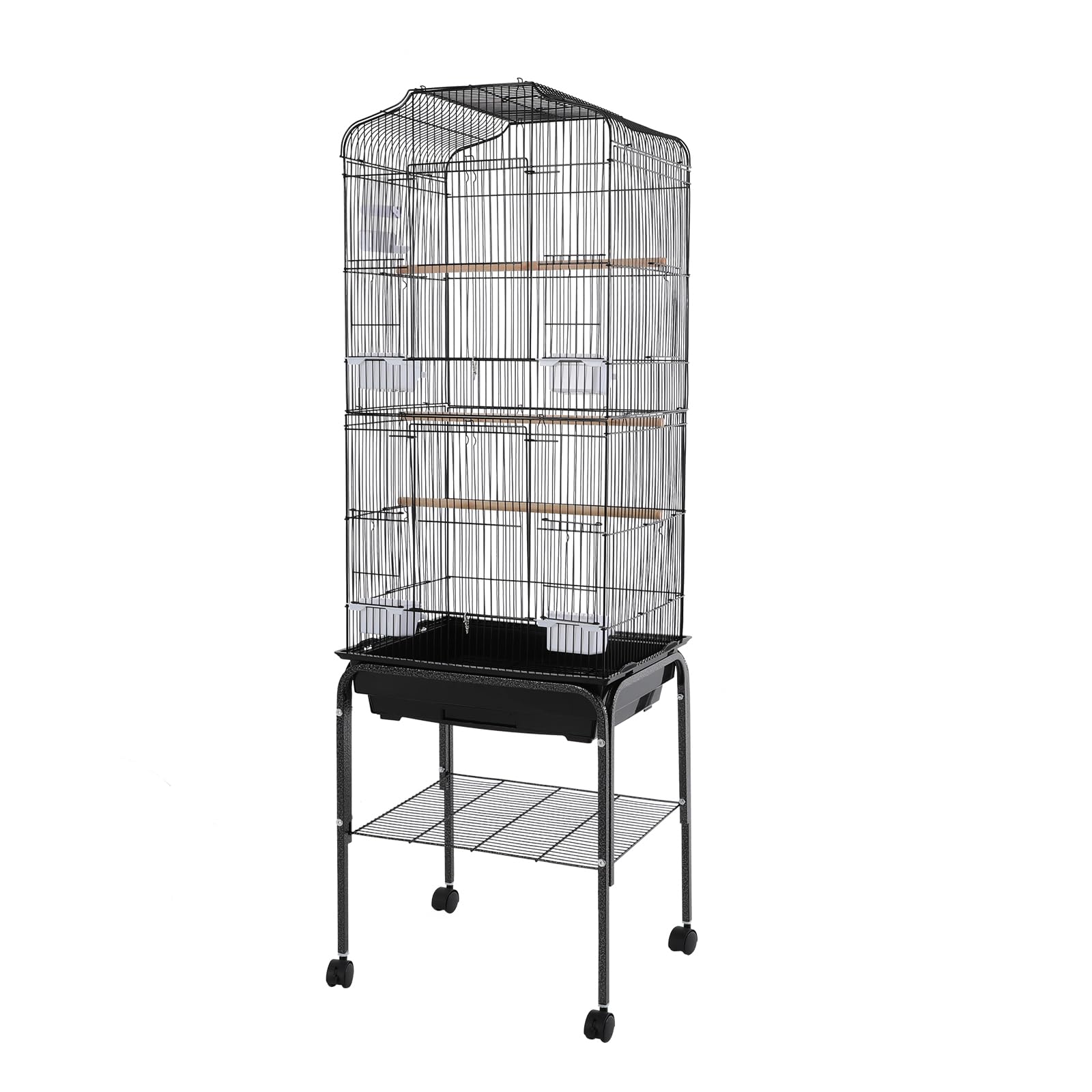 Extra Large Bird Cage, 54Inch Wrought Iron Bird Cage 360° Full Hollow Design with Universal Wheels for Parakeets Canaries Cockatiels Lovebirds 18.11×18.11×49.21 Inch (Black)