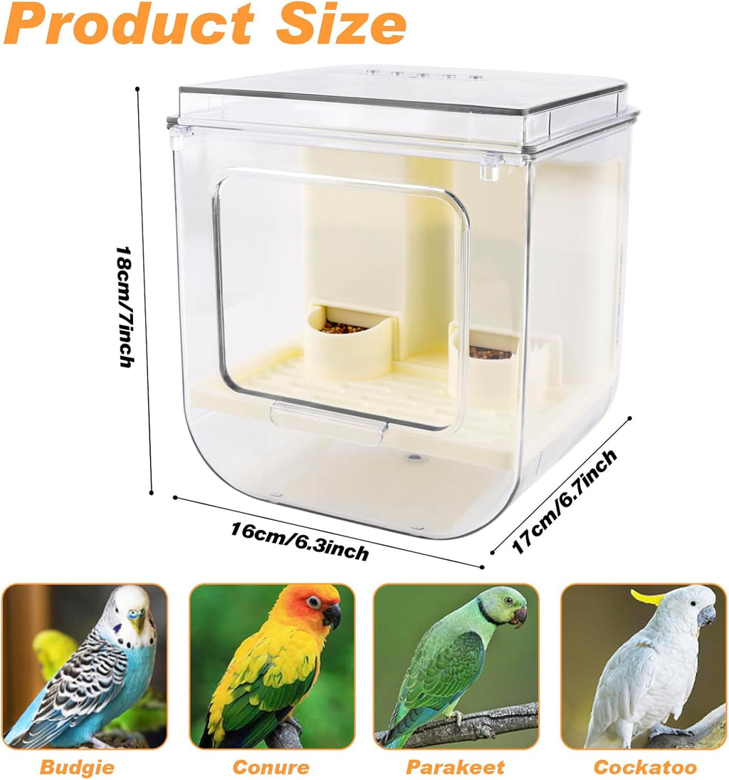 No Mess Automatic Bird Feeder with Hooks Hanging,2 in 1 Bird Bath for Cage,Multifunctional Bird Food Container Bathing Tubs,Parrot Seed Feeders Bird Cage Accessories for Budgies Lovebirds Cockatiels