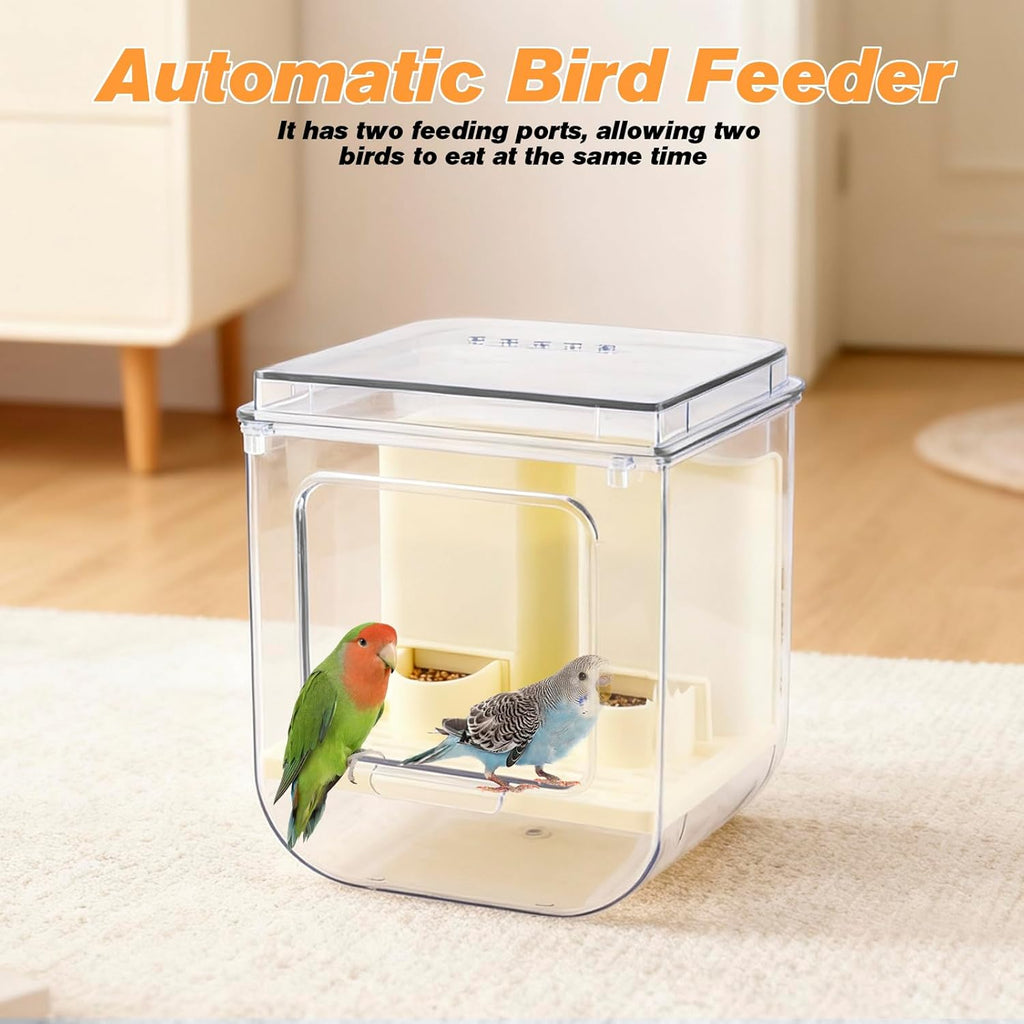 No Mess Automatic Bird Feeder with Hooks Hanging,2 in 1 Bird Bath for Cage,Multifunctional Bird Food Container Bathing Tubs,Parrot Seed Feeders Bird Cage Accessories for Budgies Lovebirds Cockatiels