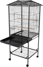 Extra Large Bird Cage, 54Inch Wrought Iron Bird Cage 360° Full Hollow Design with Universal Wheels for Parakeets Canaries Cockatiels Lovebirds 18.11×18.11×49.21 Inch (Black)