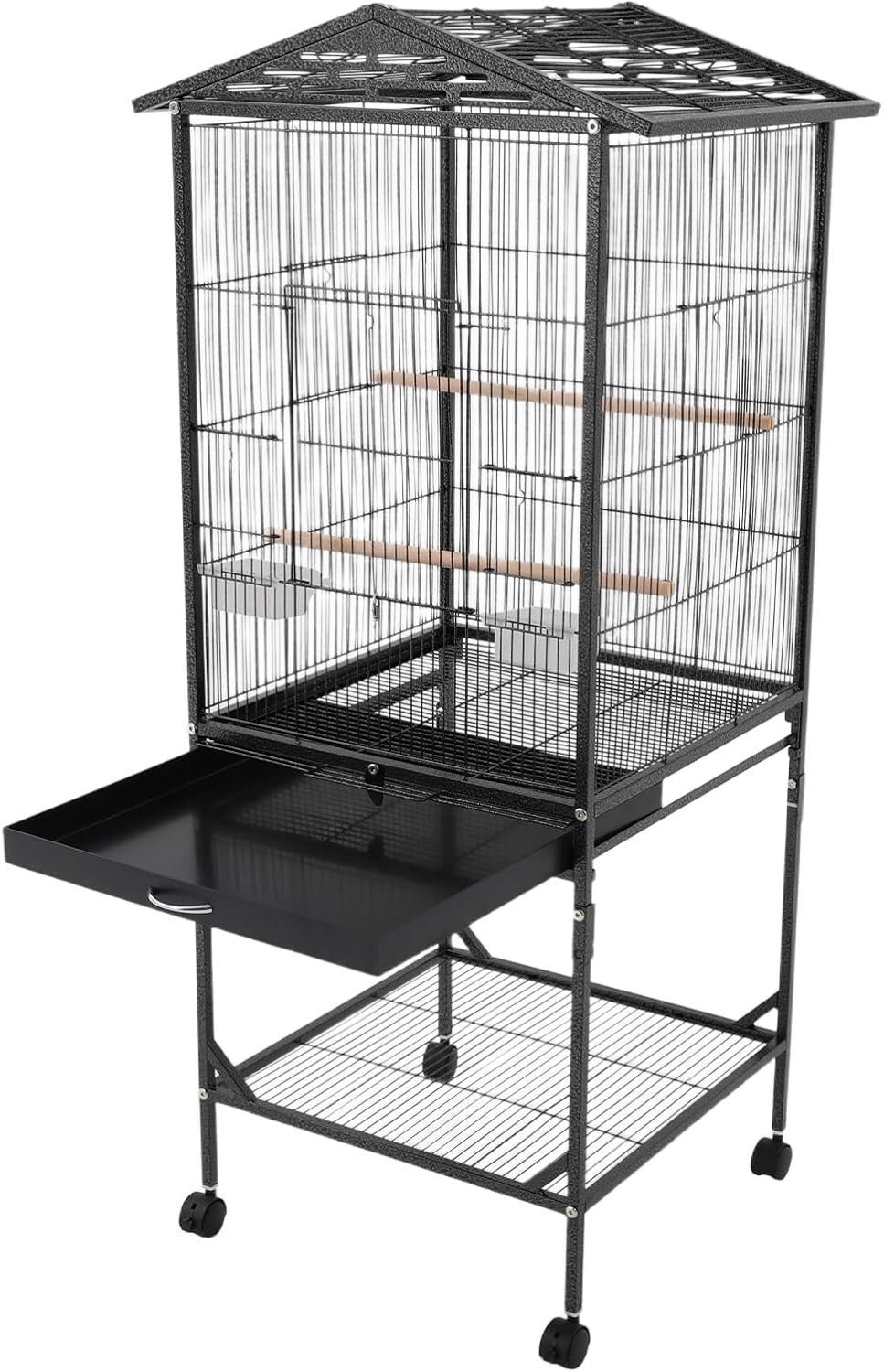 Extra Large Bird Cage, 54Inch Wrought Iron Bird Cage 360° Full Hollow Design with Universal Wheels for Parakeets Canaries Cockatiels Lovebirds 18.11×18.11×49.21 Inch (Black)