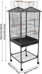 Extra Large Bird Cage, 54Inch Wrought Iron Bird Cage 360° Full Hollow Design with Universal Wheels for Parakeets Canaries Cockatiels Lovebirds 18.11×18.11×49.21 Inch (Black)