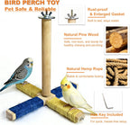 360° Rotating Bird Perch Stand - 4 Perches + 5 Colorful Chew Strand, Natural Bird Cage Accessories, for Small & Medium Birds Parakeets Cockatiels Lovebirds Budgies