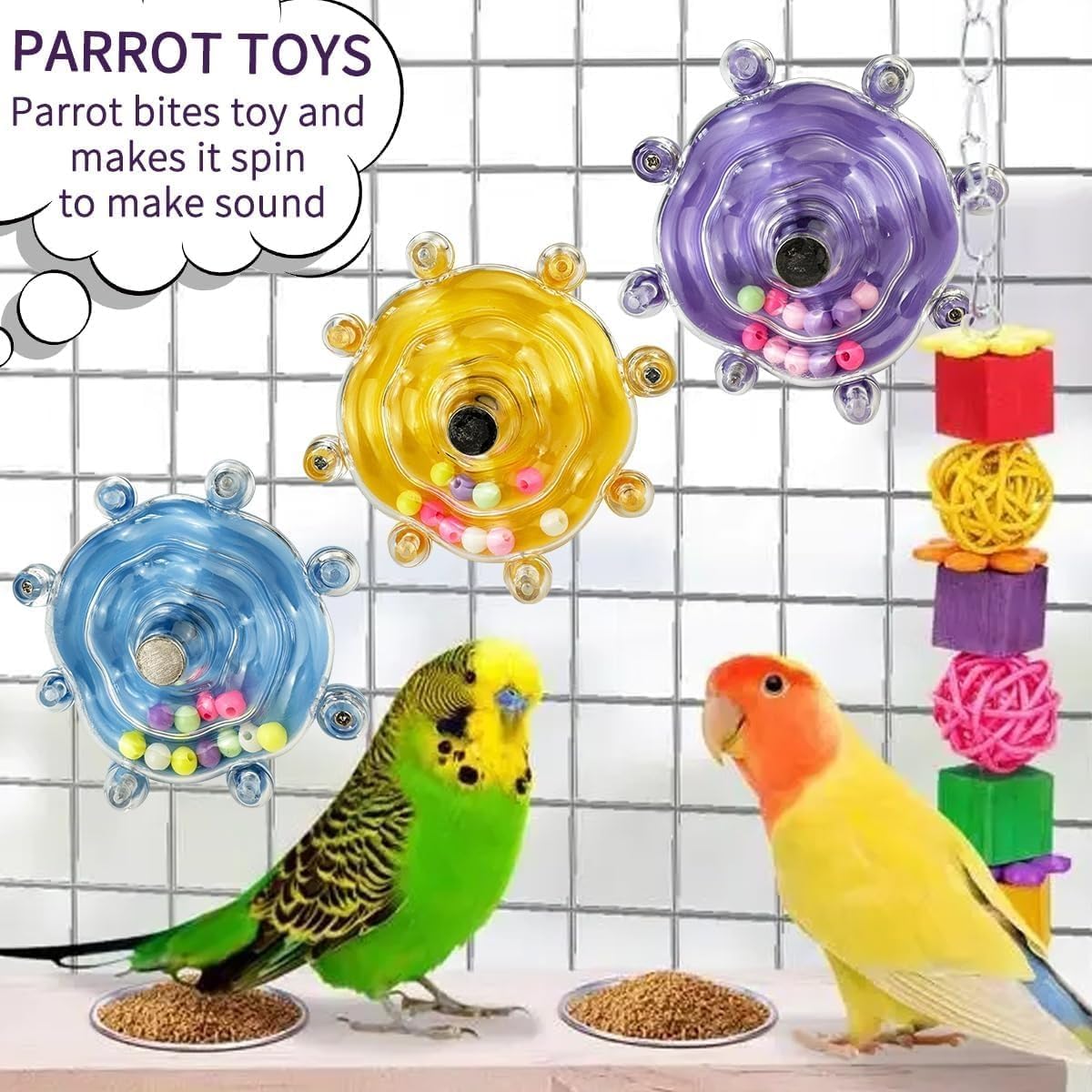 Budgie Toys, Parakeet Training Toy, Interactive Bird Educational Toy for Small Birds, Cockatiel Toys, Fun Parakeet Toys, Lovebird Toys, Quaker Parrot Toys, Bird Toys for Conures (Purple)
