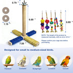 360° Rotating Bird Perch Stand - 4 Perches + 5 Colorful Chew Strand, Natural Bird Cage Accessories, for Small & Medium Birds Parakeets Cockatiels Lovebirds Budgies