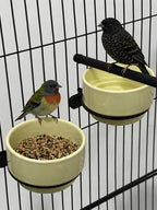 2PCS Ceramic Bird Cage Food Bowls Hanging Parrot Water Bowl Parakeet Feeding Dish Cups Lovebirds Cage Feeder for Budgie Finches Macaw Cockatiels (Yellow)