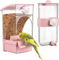 Novabright No Mess Bird Feeder Water Dispenser Set, Automatic Transparent Bird Food Container and 12 oz Automatic Water Feeder for Small Birds Parrot, Cockatoo, Canary, Cage, Lovebird, Budgies (Pink)