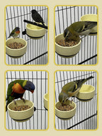 2PCS Ceramic Bird Cage Food Bowls Hanging Parrot Water Bowl Parakeet Feeding Dish Cups Lovebirds Cage Feeder for Budgie Finches Macaw Cockatiels (Yellow)