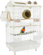 Two-Tier Bird Cage, 30 Inch Pigeons Parrot Birdcage with Safe Rotary Door Lock, White Parakeet Cage for Small to Medium Birds, Easy Access Double Doors. (A)