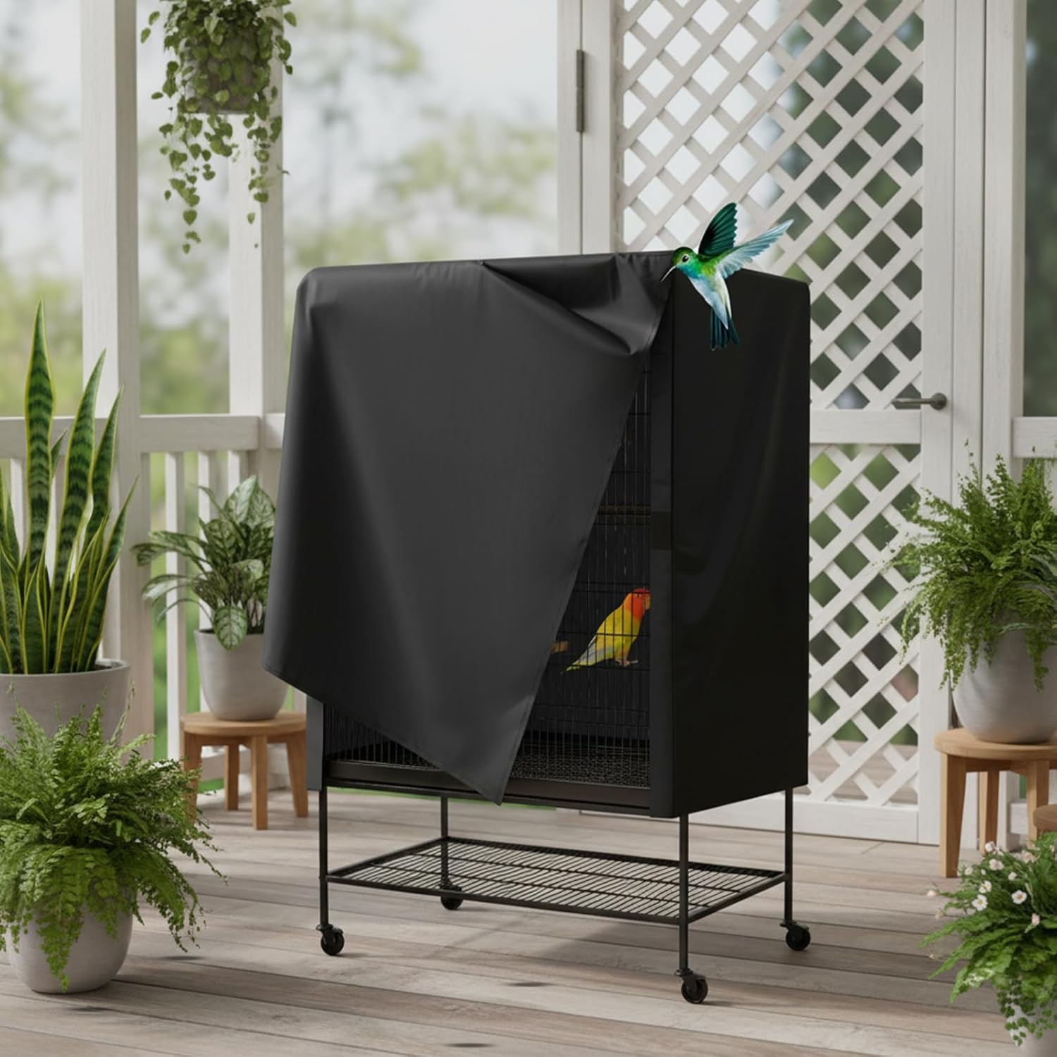 Bird Universal Pet Cage Cover, Pets Product Universal Birdcage Cover, Water-Proof Good Night Black-Out Birdcage Covers, for Parrot Parakeet Small Animal Sleeping, Black, 33L x 23W x 41H inches