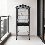 Extra Large Bird Cage, 54Inch Wrought Iron Bird Cage 360° Full Hollow Design with Universal Wheels for Parakeets Canaries Cockatiels Lovebirds 18.11×18.11×49.21 Inch (Black)