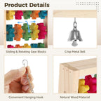 2 PCS Wooden Bird Toys, Colorful Hanging Parrot Chew Puzzle with Rotating Blocks and Bell, Natural Wood Enrichment Training Toy for Budgie Conure Lovebird Cockatoo African Grey Macaw
