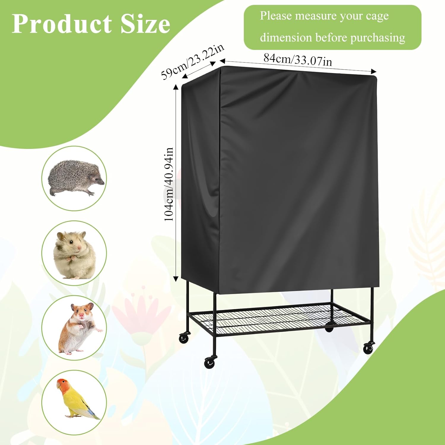 Bird Universal Pet Cage Cover, Pets Product Universal Birdcage Cover, Water-Proof Good Night Black-Out Birdcage Covers, for Parrot Parakeet Small Animal Sleeping, Black, 33L x 23W x 41H inches