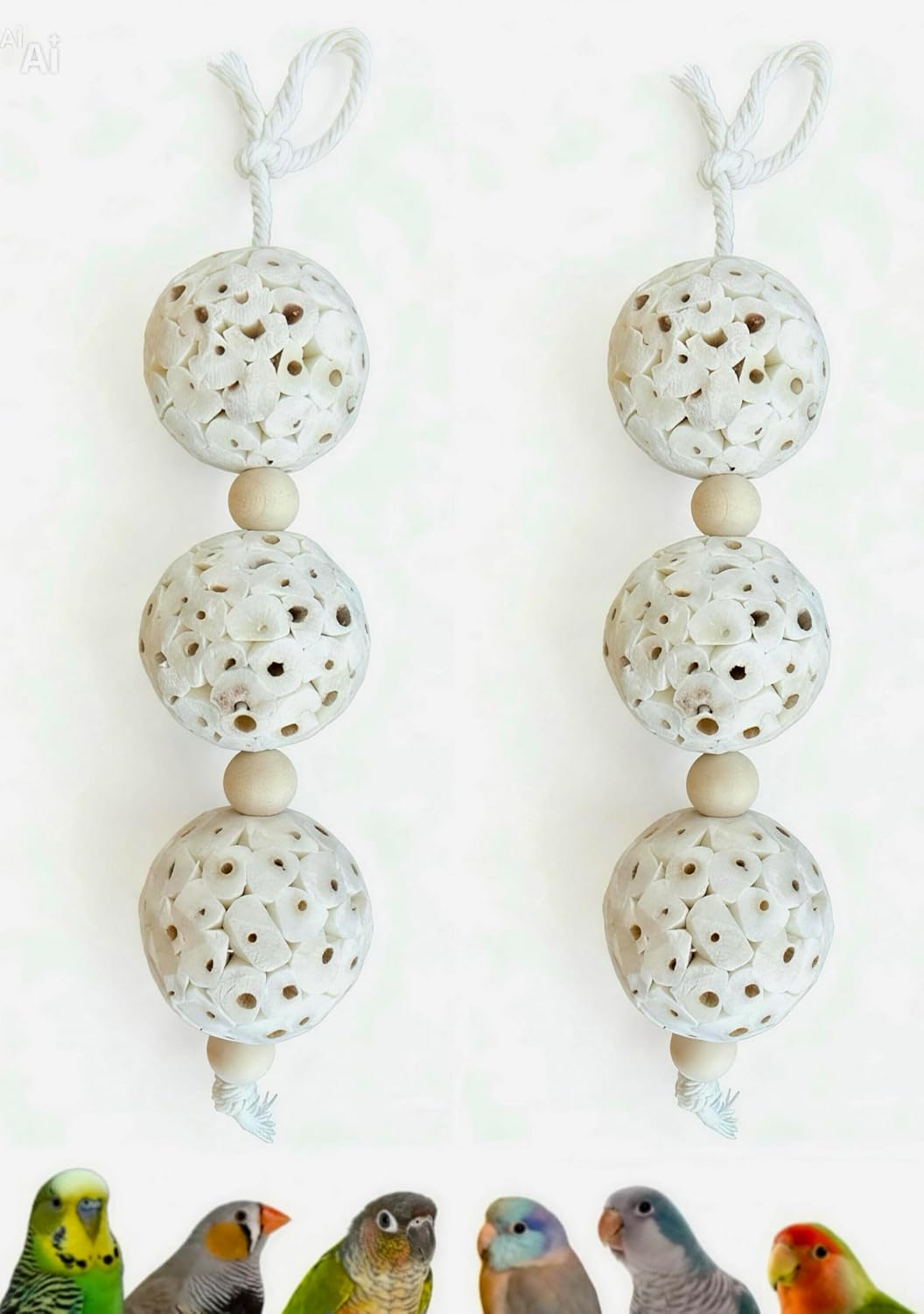 Shred and Destroy Bird Toy for Small Birds - Budgies, Lovebirds - Natural Sola Ball Hanging Chew Toy - 2 Pack - Boredom Buster Cage Toy