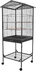 Extra Large Bird Cage, 54Inch Wrought Iron Bird Cage 360° Full Hollow Design with Universal Wheels for Parakeets Canaries Cockatiels Lovebirds 18.11×18.11×49.21 Inch (Black)