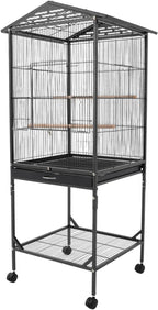 Extra Large Bird Cage, 54Inch Wrought Iron Bird Cage 360° Full Hollow Design with Universal Wheels for Parakeets Canaries Cockatiels Lovebirds 18.11×18.11×49.21 Inch (Black)