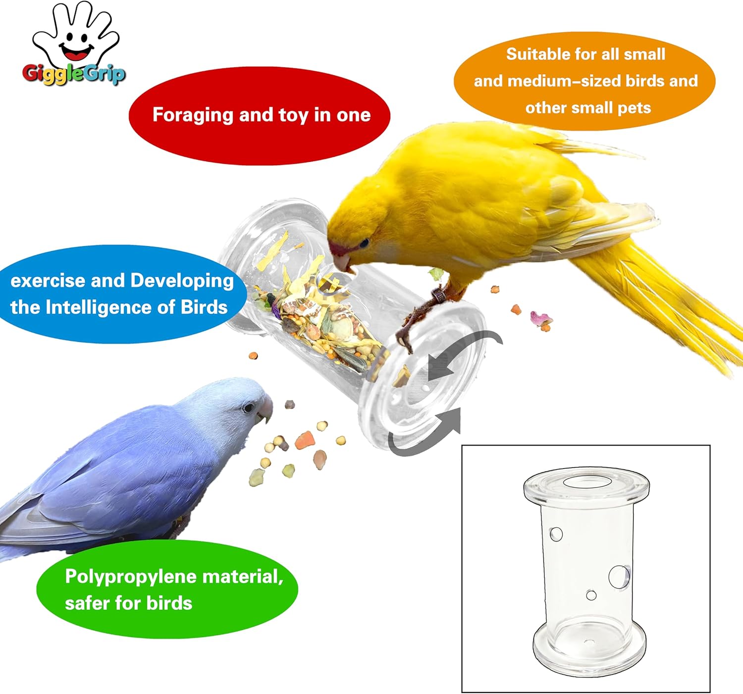 Bird Foraging Toys,Interactive Parrot Training Puzzle & Treat Dispenser, Durable Plastic Enrichment Toys for Cockatiels, Conures, Parakeets, Budgies(Pack4)